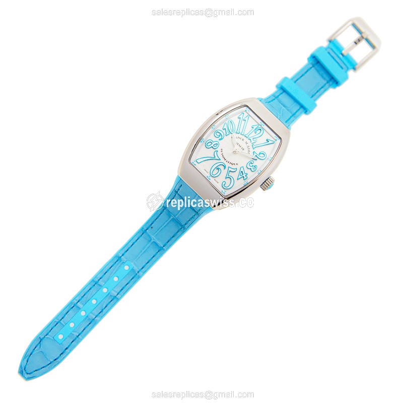 Franck Muller V 32 SC AT FO AC.BL Vanguard Replica - Automatic - Steel Case, Silver Dial on Blue Rubber Strap - View 2