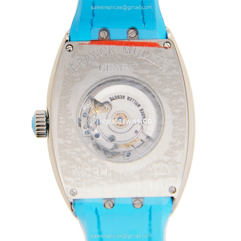 Franck Muller V 32 SC AT FO AC.BL Vanguard Replica - Automatic - Steel Case, Silver Dial on Blue Rubber Strap - View 3