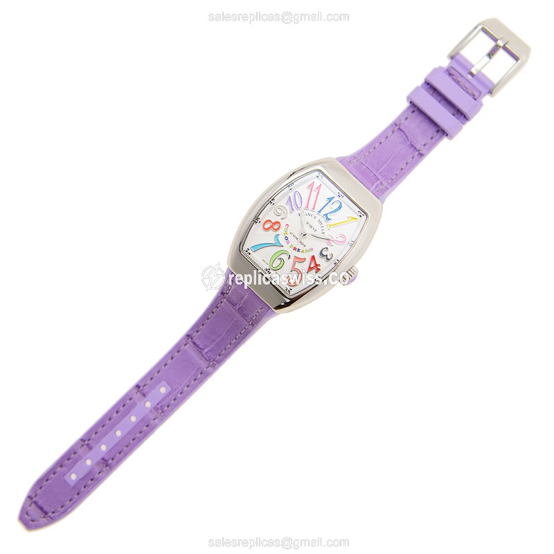 Franck Muller V 32 SC AT FO COL DRM AC.VL Vanguard Automatic - Steel Case, Silver Dial, Purple Rubber Strap - View 2