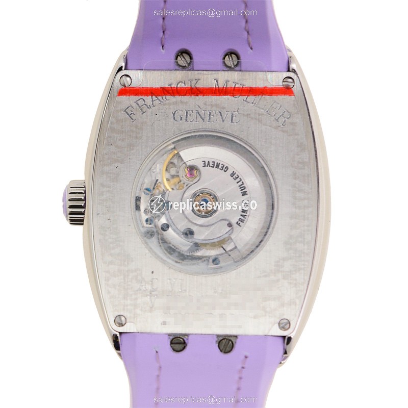 Franck Muller V 32 SC AT FO COL DRM AC.VL Vanguard Automatic - Steel Case, Silver Dial, Purple Rubber Strap - View 3