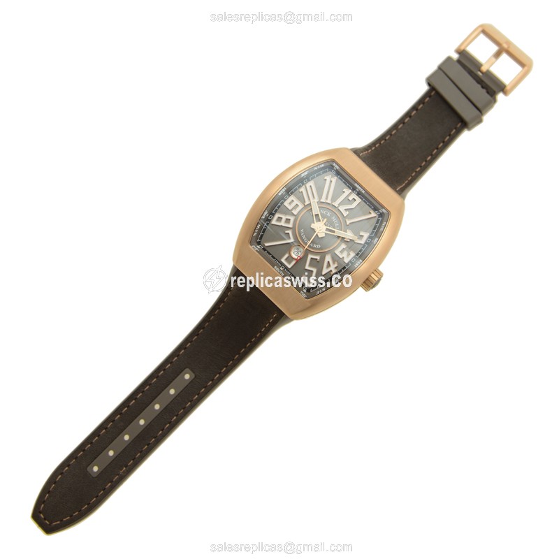 Franck Muller V 45 SC DT Vanguard Auto 18kt Rose Gold Brown Dial Leather Strap Buckle - View 2