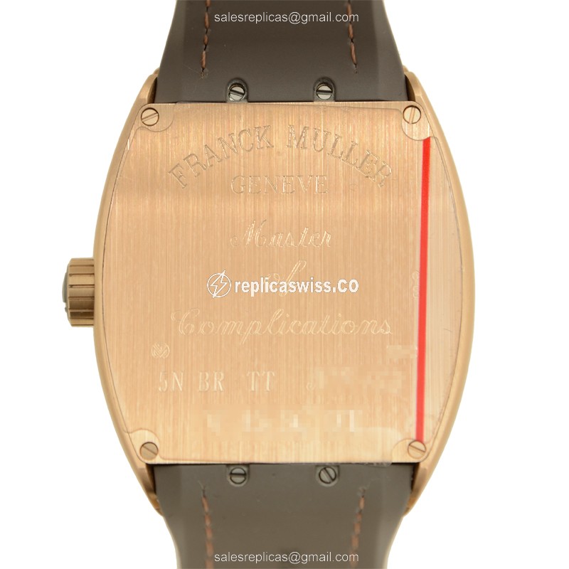 Franck Muller V 45 SC DT Vanguard Auto 18kt Rose Gold Brown Dial Leather Strap Buckle - View 3