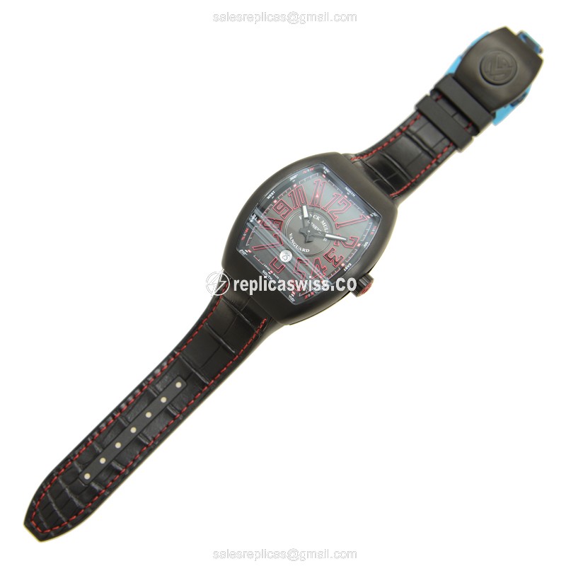 Franck Muller V45 SC DT TT NR Red Vanguard Auto Steel Case Black Dial Rubber Strap - View 2