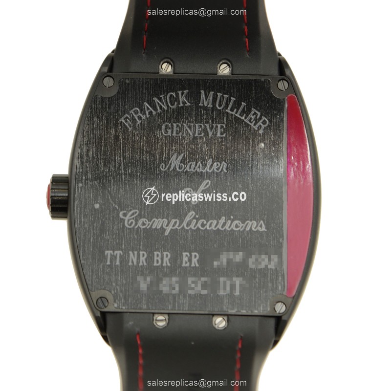 Franck Muller V45 SC DT TT NR Red Vanguard Auto Steel Case Black Dial Rubber Strap - View 3