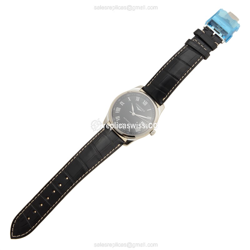 Longines L2.793.4.51.7 Replica - Automatic - Steel Case - Black Dial, Leather Strap - View 2
