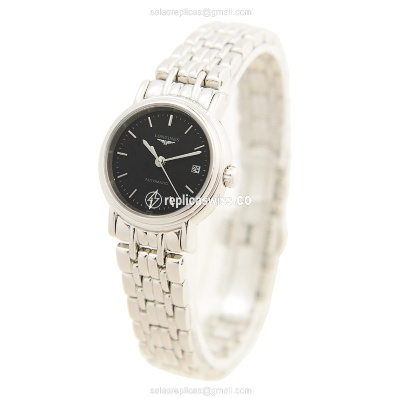 Longines Presence Replica - Automatic - Black Dial - Silver Steel Strap - View 3