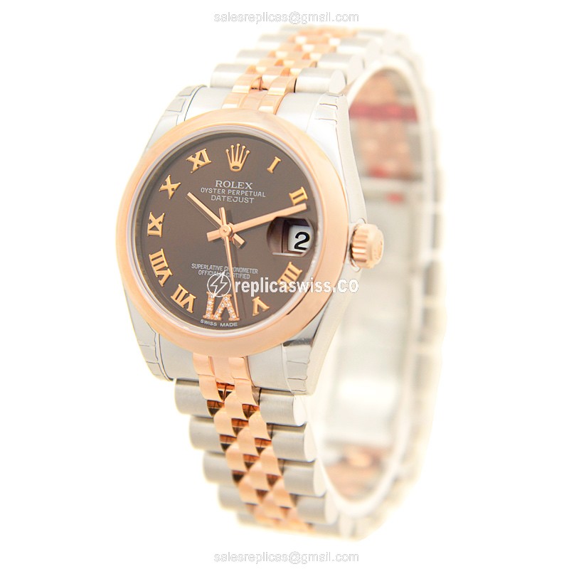 Rolex Datejust Lady - Automatic - 18kt Rose Gold - Brown Dial - Steel Case - Silver Strap - View 3