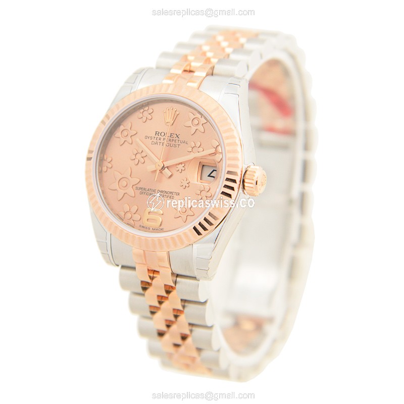 Rolex Datejust Replica - Automatic - 18kt Rose Gold Case, Pink Dial, Steel Gold Strap - View 3