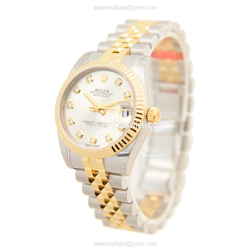 Rolex Datejust Replica - Automatic - 18kt Gold & Steel - Silver Dial - View 3