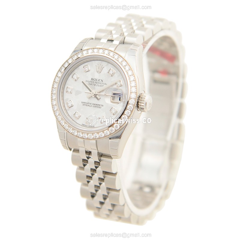 Rolex Lady Datejust Replica - Automatic - White Gold & Diamond - Silver Dial, Steel Strap - View 3