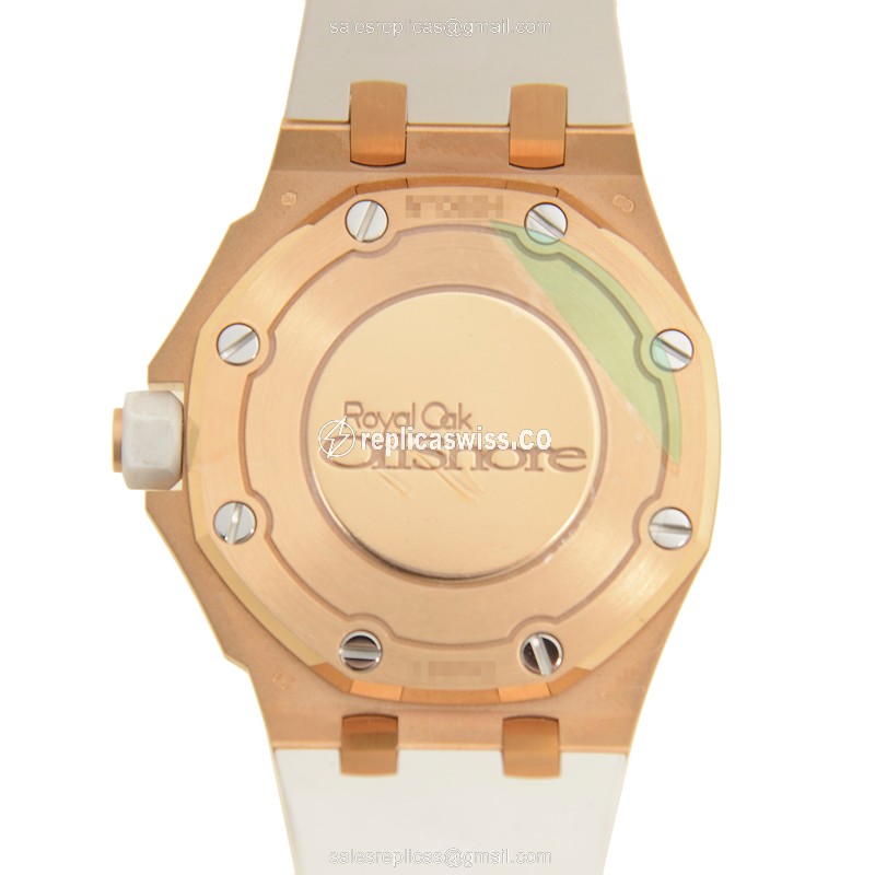 Audemars Piguet Royal Oak Offshore Quartz - Rose Gold Case - White Dial - Rubber Strap - Buckle Clasp - View 3