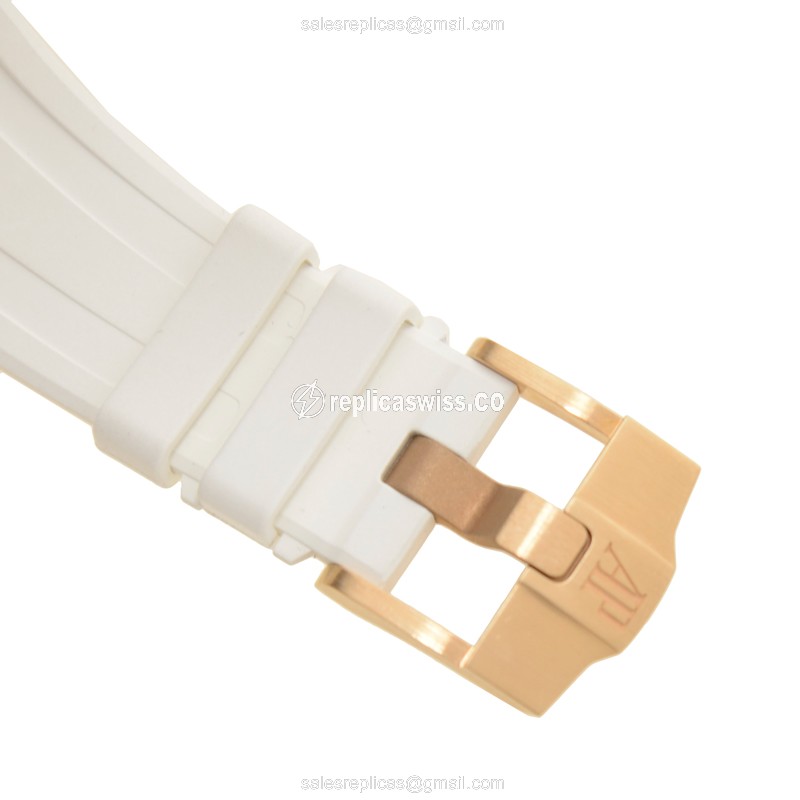 Audemars Piguet Royal Oak Offshore Quartz - Rose Gold Case - White Dial - Rubber Strap - Buckle Clasp - View 4