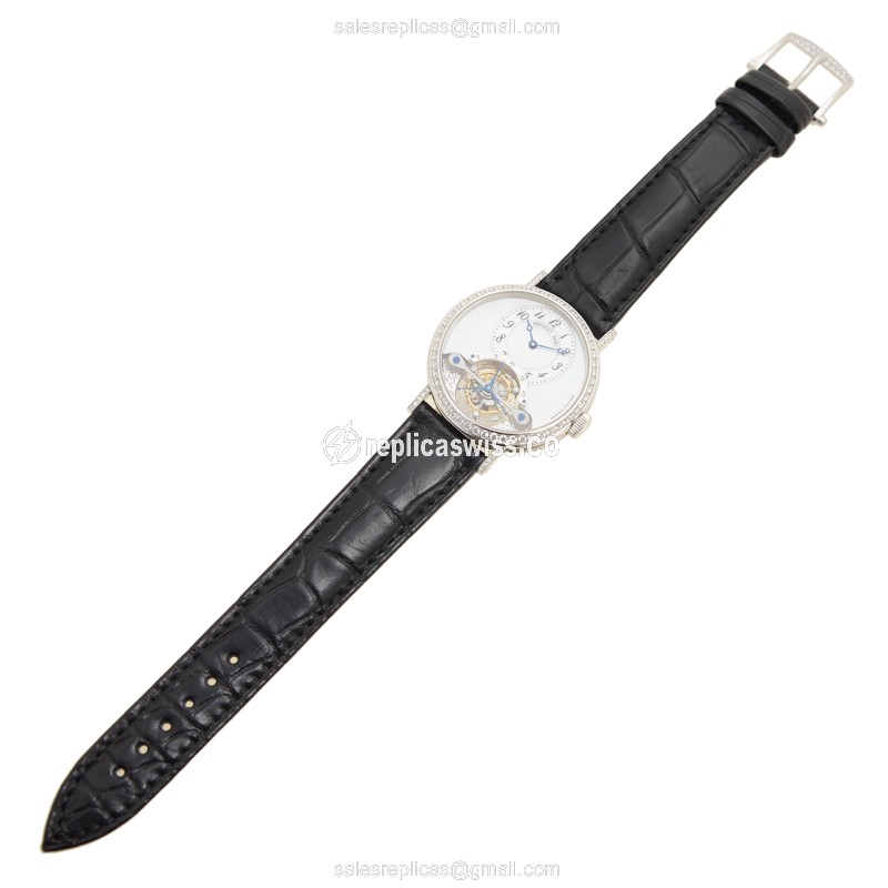 Replica Breguet 3358BB/52/986/DD00 - Manual - 18kt Gold - Diamond - Silver Dial - Black Alligator - View 2