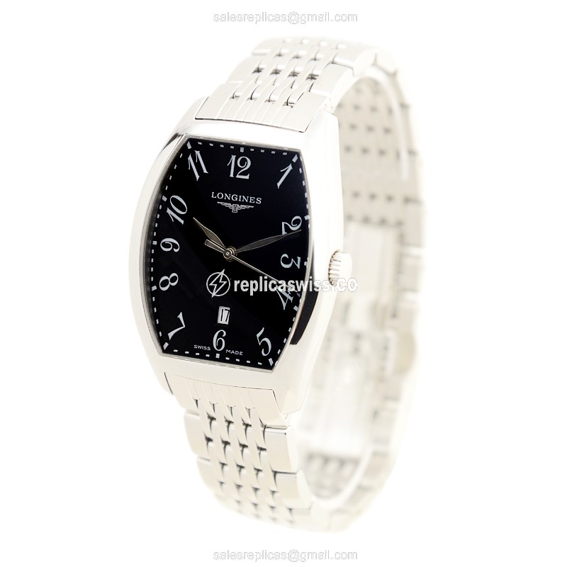 Longines EVIDENZA Quartz - Steel Case, Black Dial, Silver Clasp & Strap - View 3