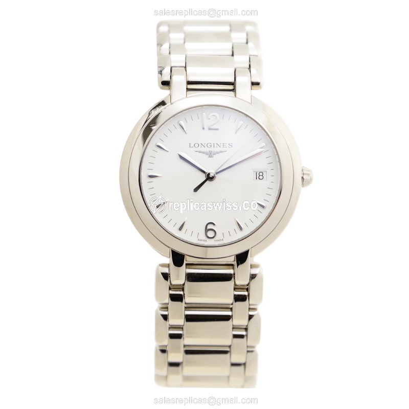 Longines PRIMA LUNA Replica - Quartz - Steel Case, White Dial - Silver Steel Strap - View 2