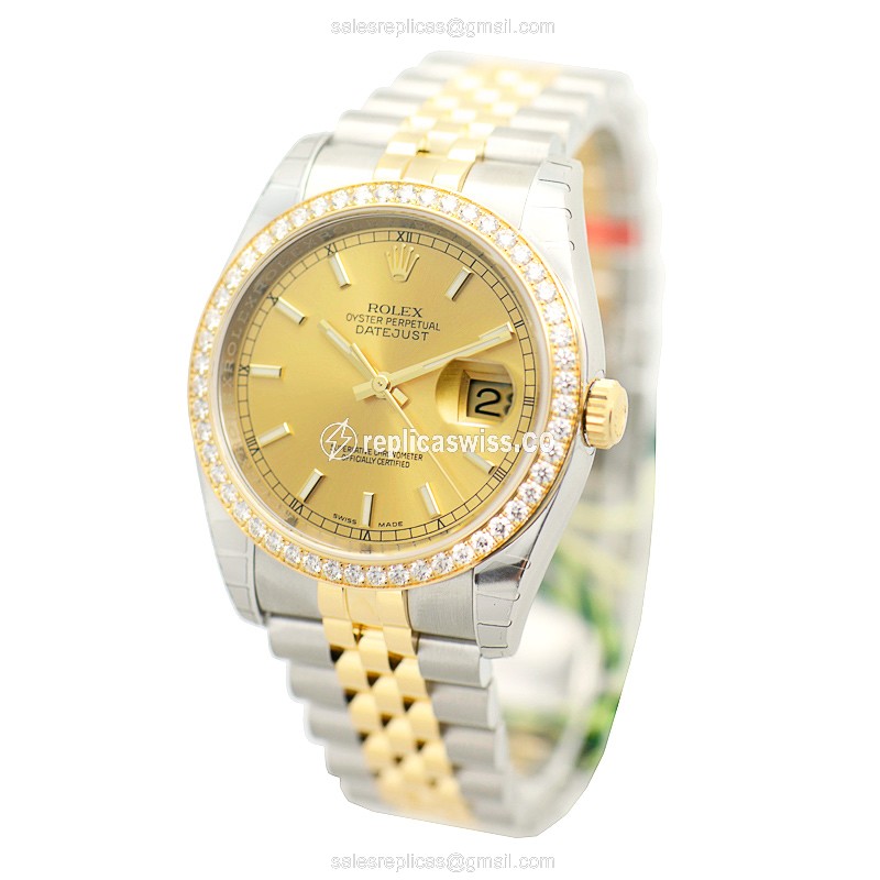 Rolex Datejust Replica - Automatic - 18kt Gold - Diamond Bezel - Silver Dial - View 3