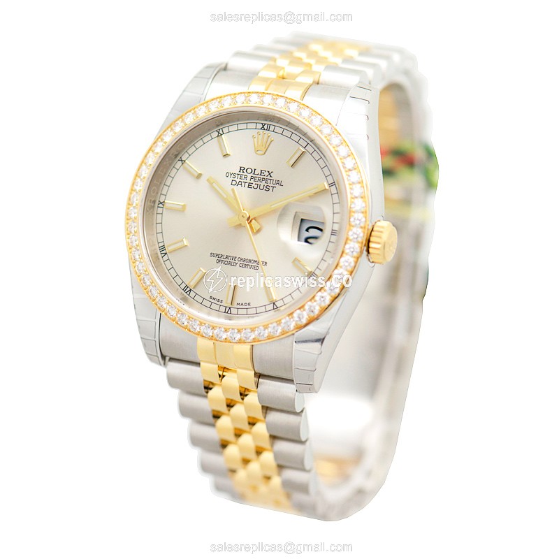 Rolex Datejust Replica - Automatic - 18kt Gold - Silver - Gold Clasp - View 3