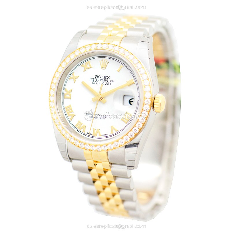 Rolex Datejust Replica - Automatic - 18kt Gold & Steel Case - White Dial & Gold Clasp - View 3