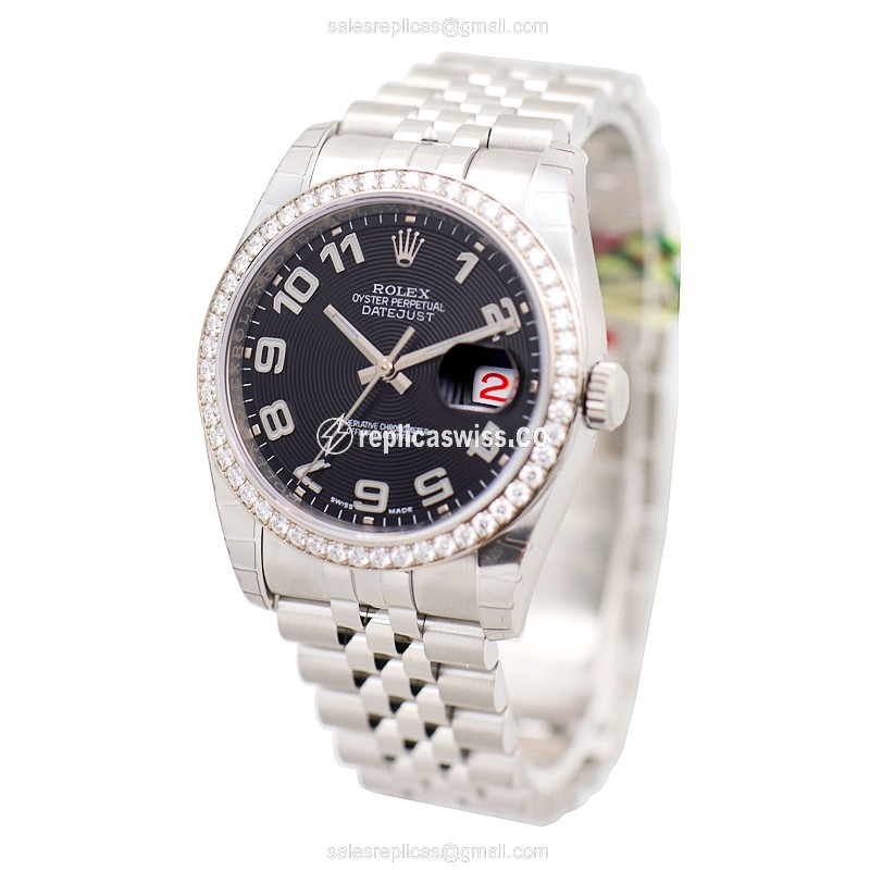 Rolex Datejust Replica - Automatic - Steel & Diamond - Black - Silver - Clasp - View 3