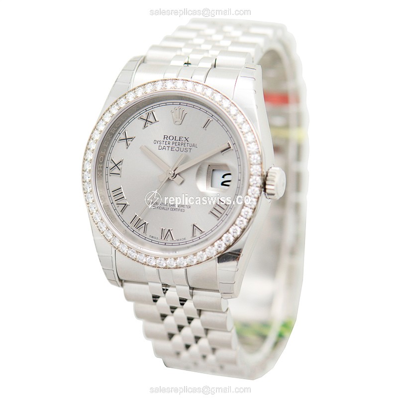 Rolex Datejust Replica - Automatic - Stainless Steel - Diamonds - Gray Dial - Silver Clasp - View 3