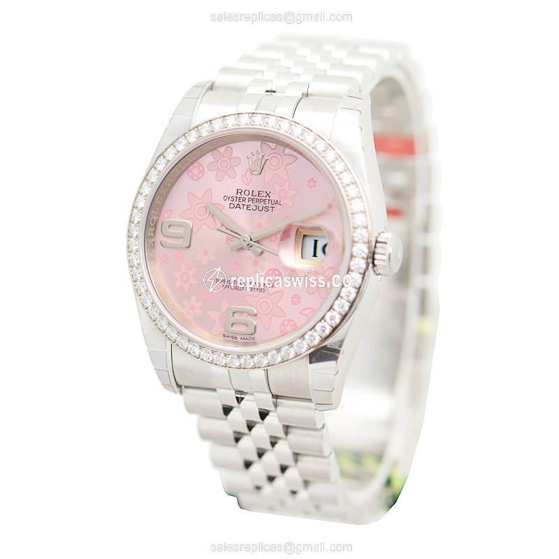 Rolex Datejust Replica - Automatic - Stainless Steel & Diamond Case - Pink Dial - View 3