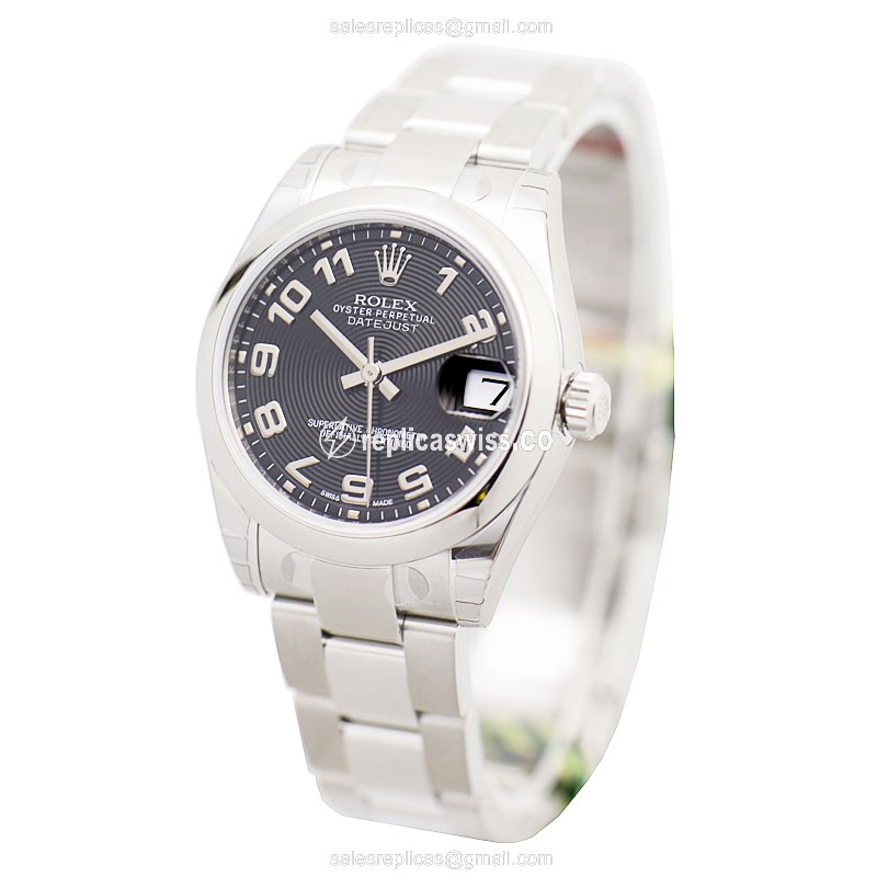 Rolex Lady Datejust Replica - Automatic, Steel Case, Black Dial on Silver Strap - View 3