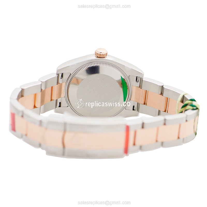 Rolex Lady Datejust Replica - Automatic - 18kt Rose Gold Case - Brown Dial on Silver Strap - View 4