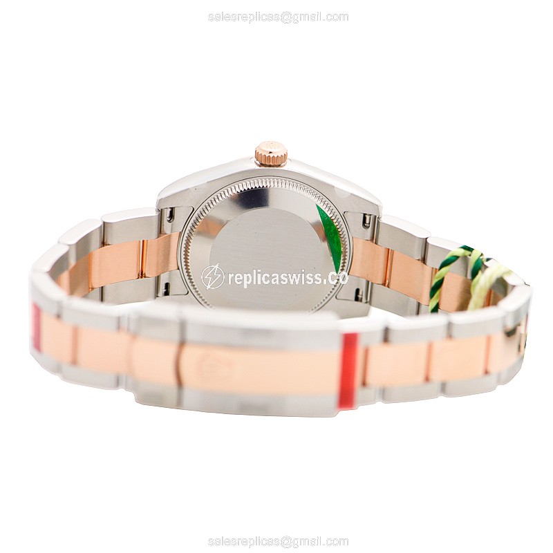 Rolex Lady Datejust Replica - Automatic, 18kt Rose Gold Case, Black Dial, Silver Clasp & Strap - View 4