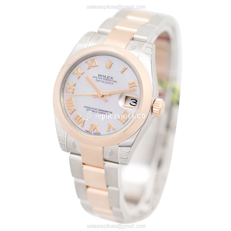 Rolex Lady Datejust Replica - Automatic - 18kt Rose Gold Case - Silver Dial - View 3