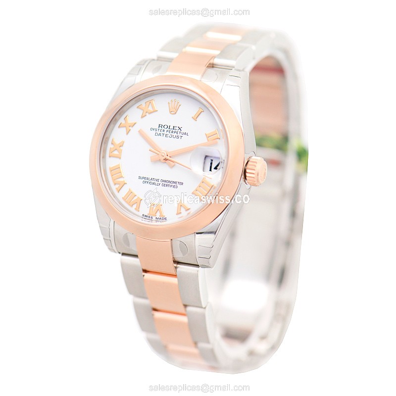 Rolex Lady Datejust Replica - Automatic - White Dial on Steel, 18kt Gold & Silver Clasp - View 3