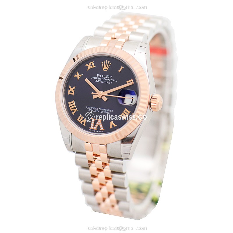 Rolex Datejust Lady Replica - Automatic - Rose Gold - Steel - Purple Dial - View 3