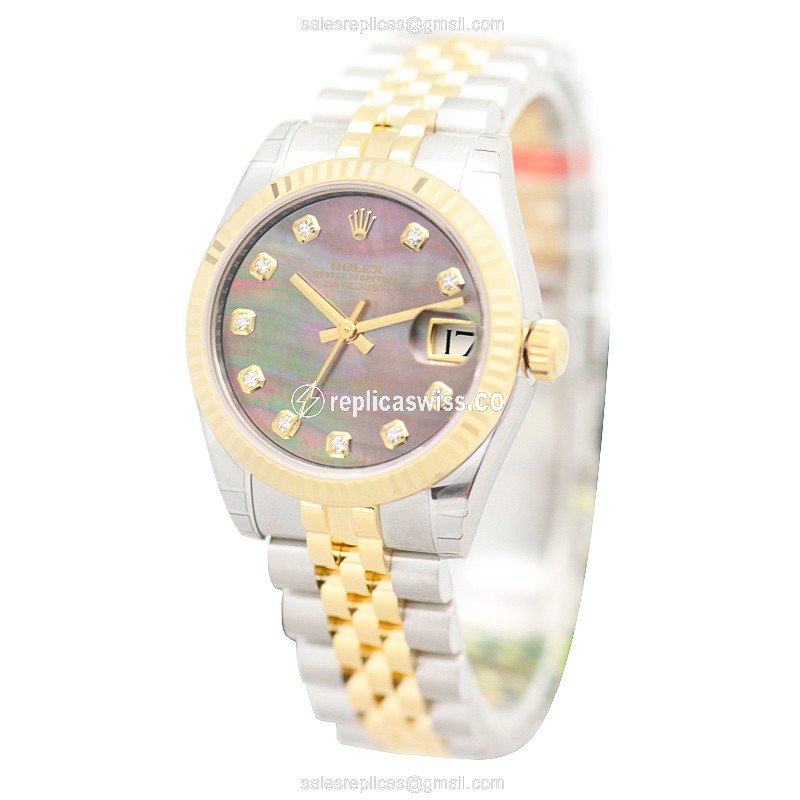 Rolex Datejust Lady Replica - Automatic - 18kt Gold & Steel Case - Black Dial - View 3