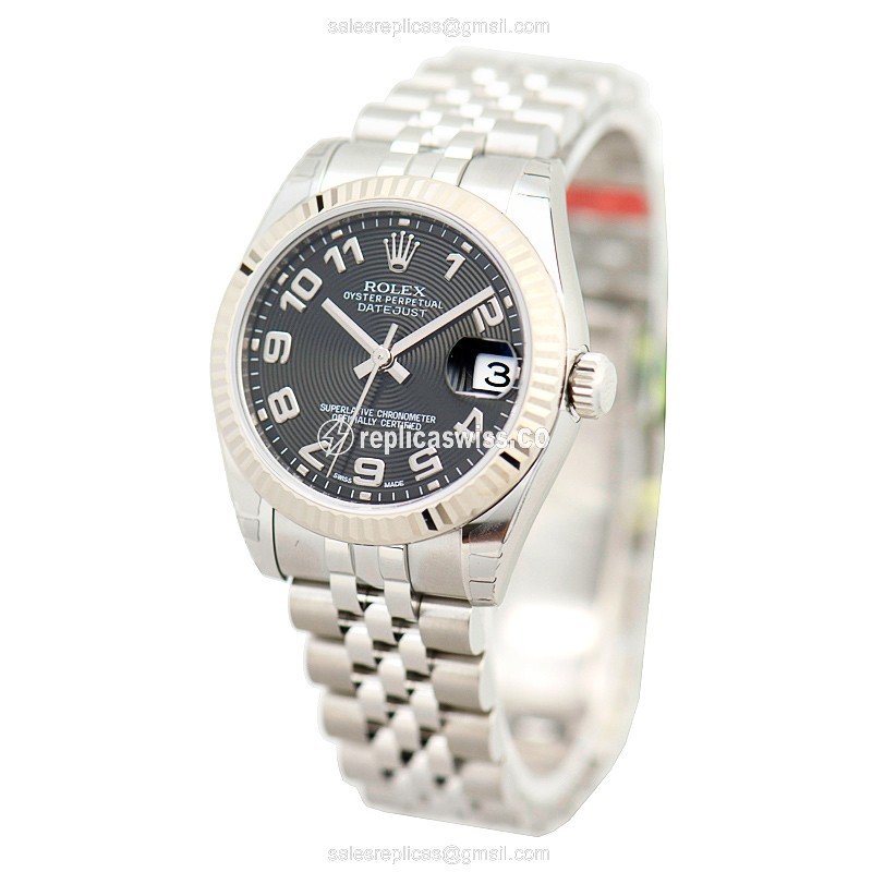 Rolex Datejust Replica - Automatic - White Gold Case, Black Dial, Steel & Silver Strap - View 3