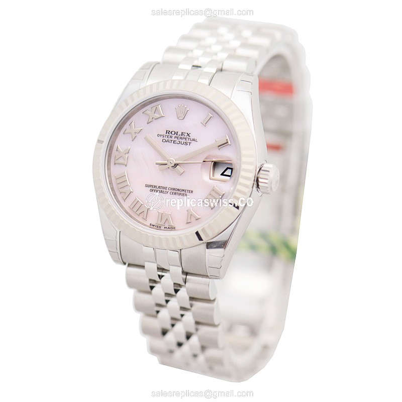 Rolex Lady Datejust Replica - Automatic - 18kt White Gold & Steel - Pink Dial - Silver Steel Strap - View 3