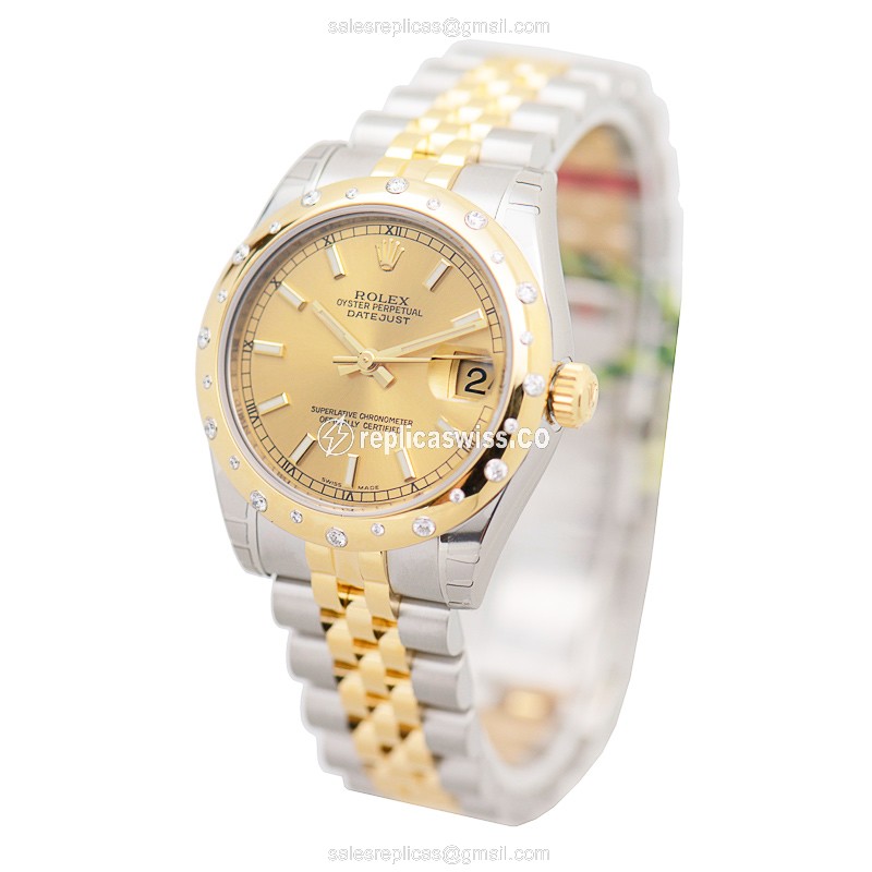 Rolex Datejust Replica - Automatic - Gold & Steel Case - Gold Dial - Silver Clasp - View 3