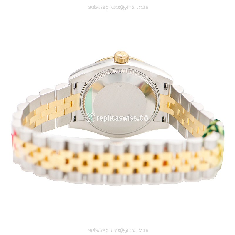 Rolex Datejust Lady Replica - Automatic - 18kt Gold/Steel - Green Dial, Silver Clasp - View 4