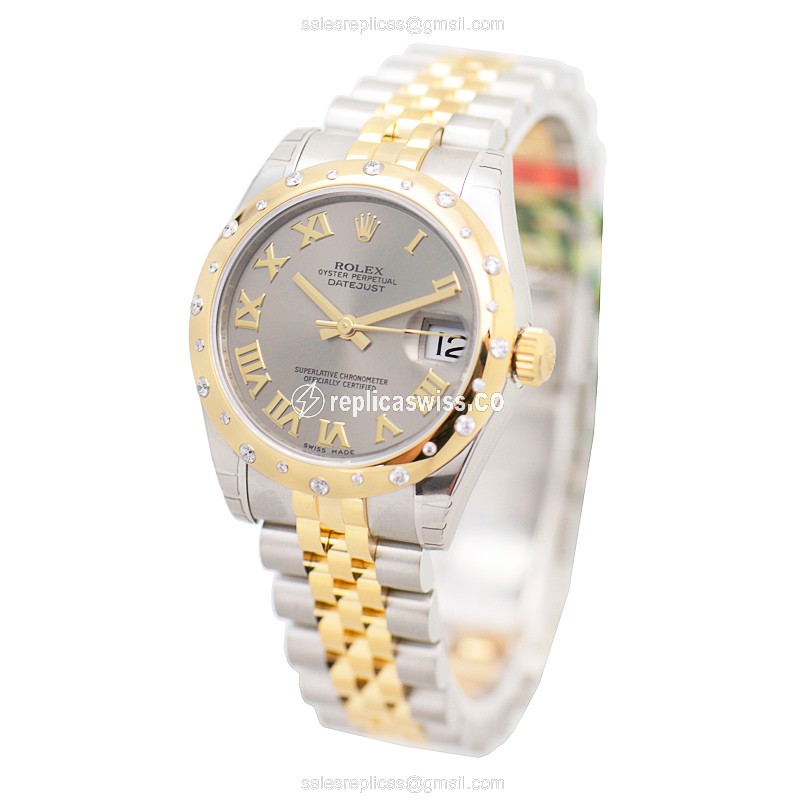Rolex Datejust Lady Replica - Automatic - 18kt Gold - Diamond Accents - Gray Dial - View 3