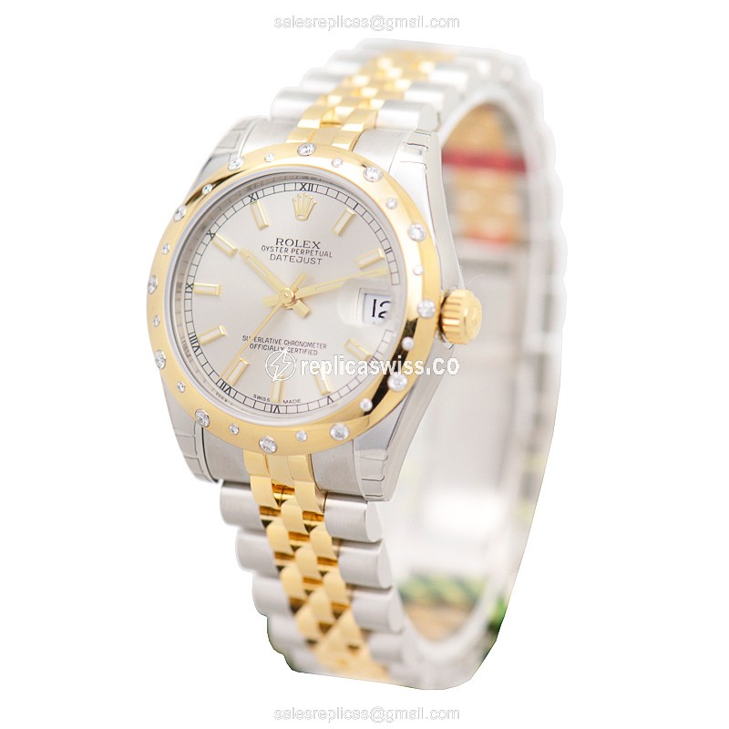Rolex Datejust Lady Replica - Automatic - 18kt Gold & Steel Case - Silver Dial - View 3