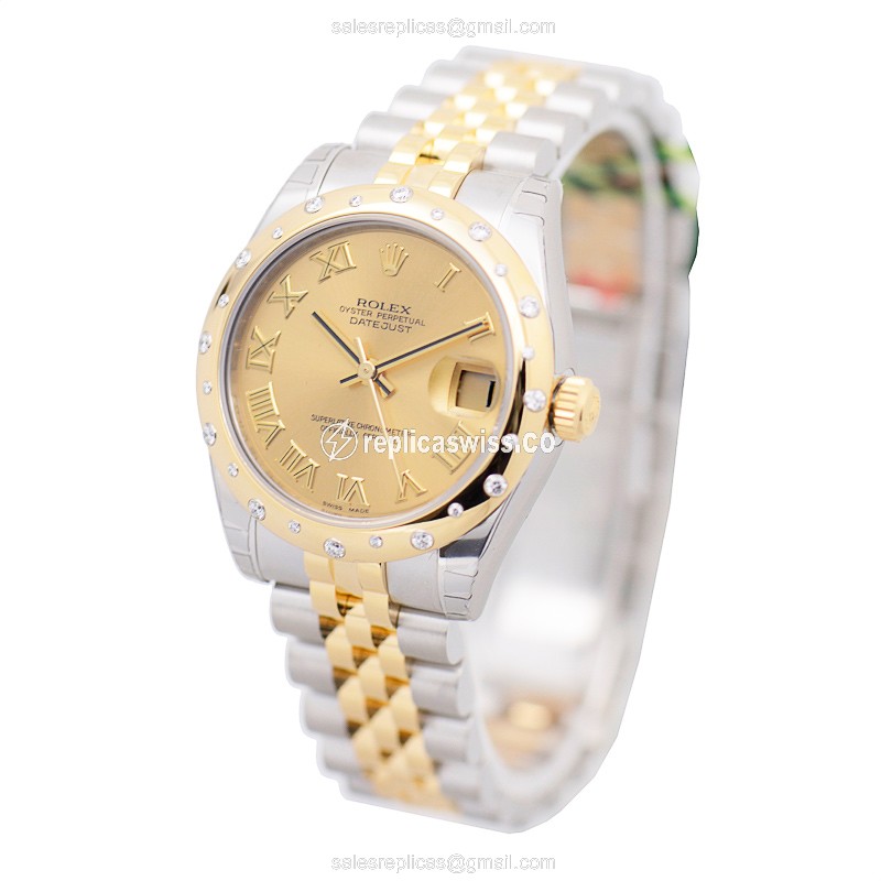 Rolex Datejust Lady Replica - Automatic - Gold Case - Gold Strap - 18kt - View 3