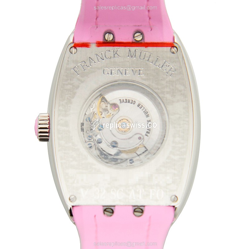 Franck Muller V 32 SC AT FO Vanguard - Automatic | Steel Case | Silver Dial | Pink Alligator Buckle - View 3
