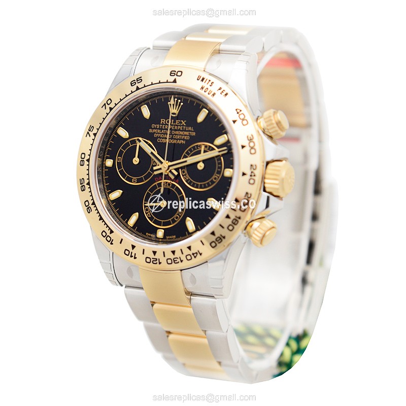 Rolex Daytona Replica - Automatic - 18kt Gold & Steel - Black - Gold Clasp - View 3