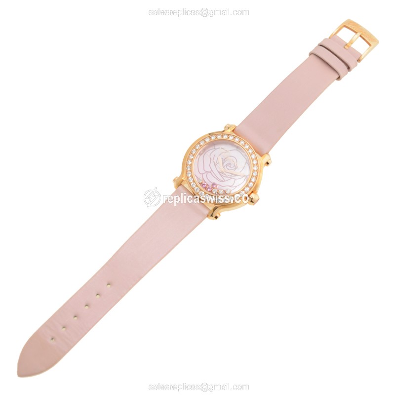Chopard Happy Sport Quartz - 18kt Rose Gold - Pink Dial - Diamond Accents - Buckle Clasp - View 2