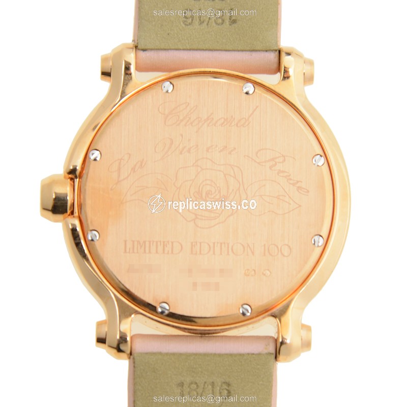 Chopard Happy Sport Quartz - 18kt Rose Gold - Pink Dial - Diamond Accents - Buckle Clasp - View 3