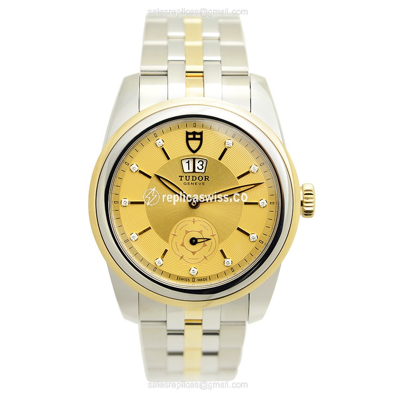 Tudor Glamour Date Automatic - Gold Case & Steel - Gold Dial - Clasp - Gold & Steel Strap - View 2