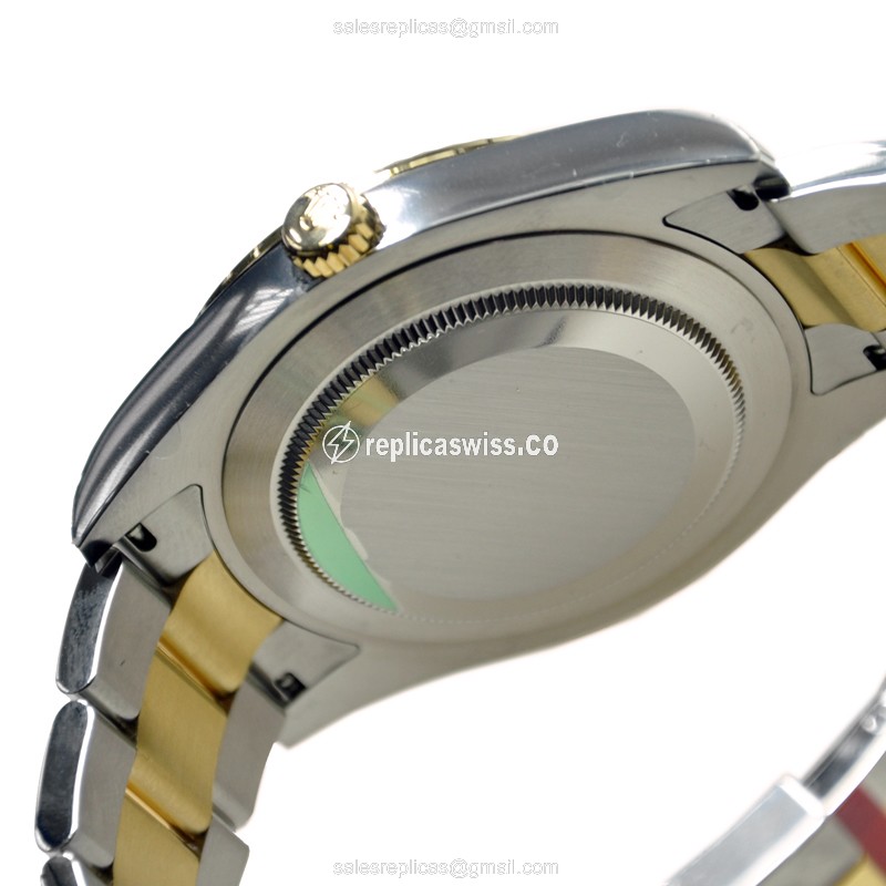 Rolex DATEJUST Replica - Automatic - 18kt Gold & Steel - Black Dial - Silver Strap - View 4