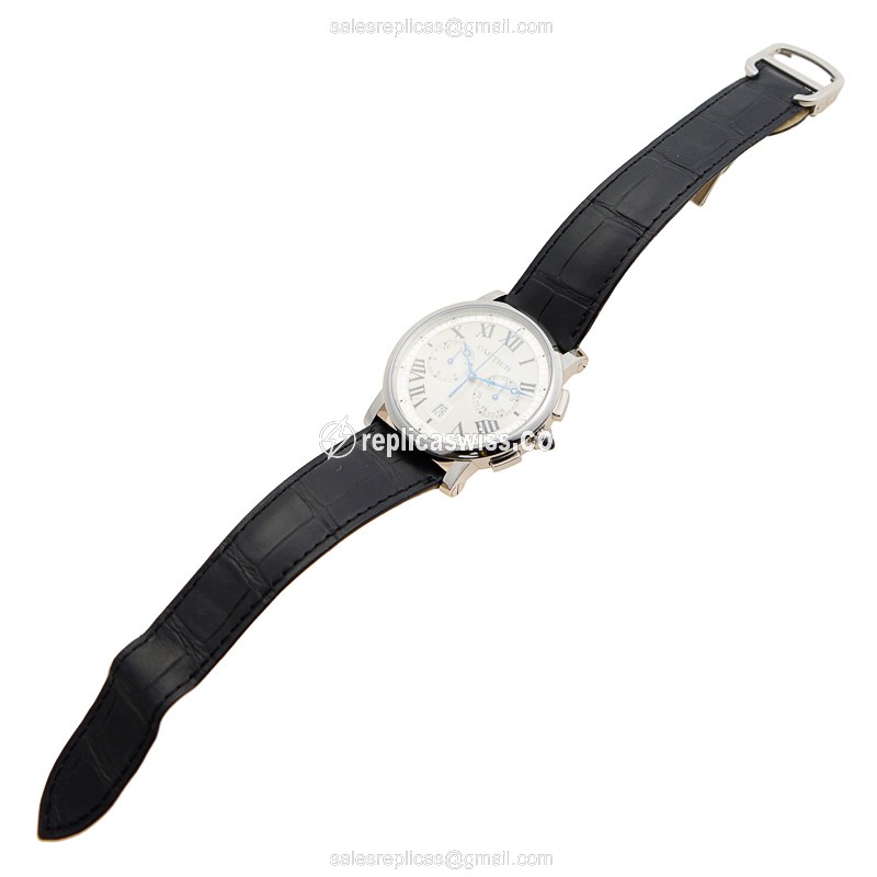 Cartier Rotonde Replica - Automatic - White Dial - Steel - Black Alligator - View 2
