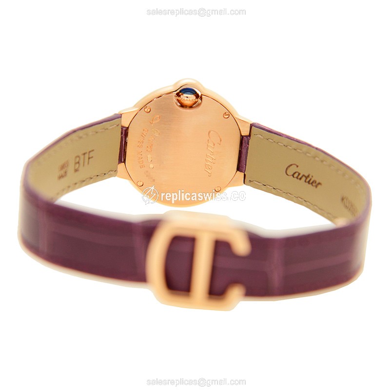 Cartier Ballon Bleu Quartz 18kt Rose Gold - Diamond Dial - Silver - Alligator Purple Strap - View 4