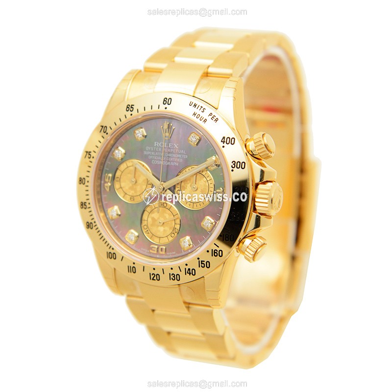 Rolex Daytona Replica - 18kt Gold - Automatic - Black Dial on Gold Strap - View 3