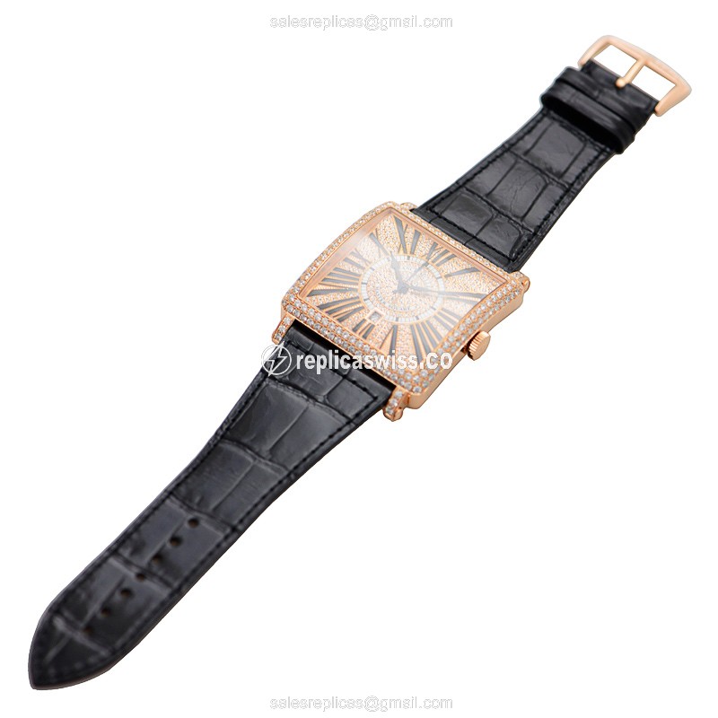 Franck Muller 6000 K SC DT R D CD Master Square - Auto 18kt Rose Gold - Diamond - Gold Dial - Black Alligator Strap - View 2