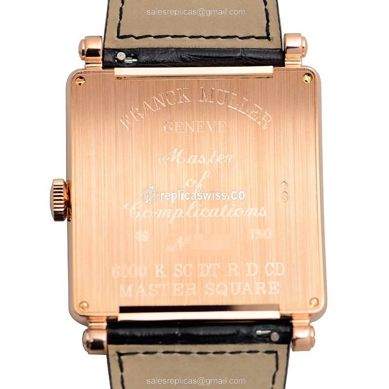 Franck Muller 6000 K SC DT R D CD Master Square - Auto 18kt Rose Gold - Diamond - Gold Dial - Black Alligator Strap - View 3